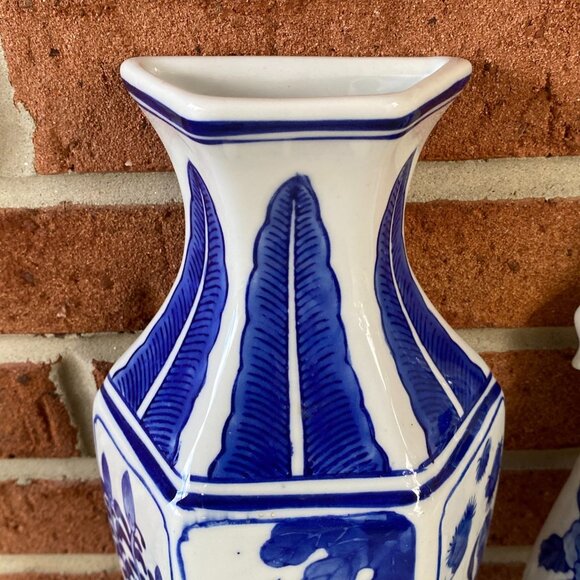 Chinoiserie Wall Pockets - Blue and White Wall Vases - Picture 2 of 14